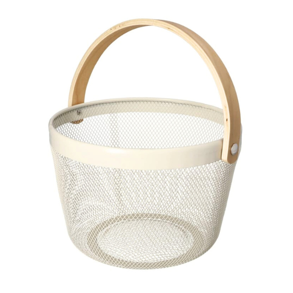 Wire Mesh Storage Basket with Wooden Handle