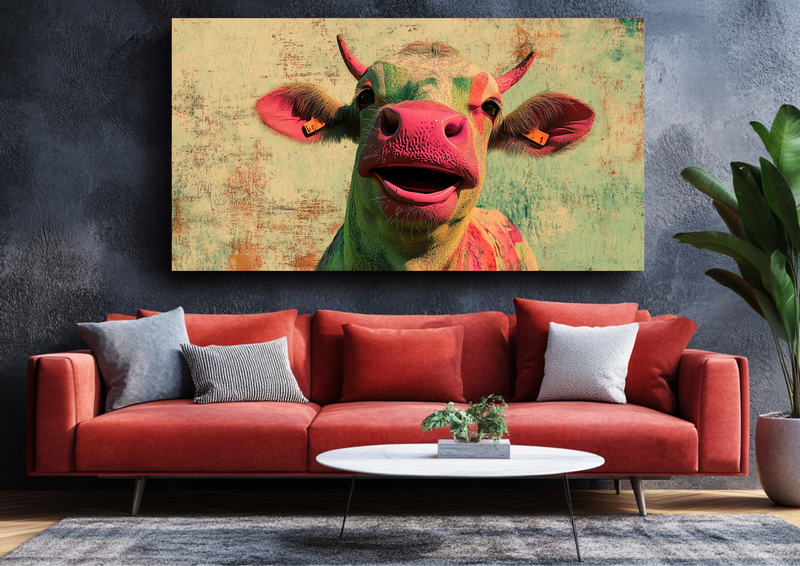 Canvas Wall Art - Whimsical Cow Abstract - BX0344
