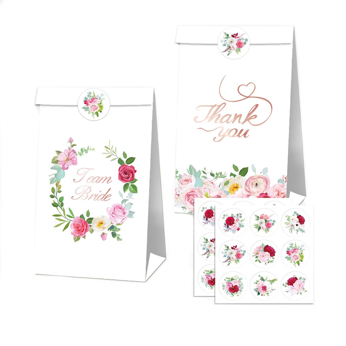 Party Favor Bags With Stickers - Team Bride   Thank You Theme (12 Bags 