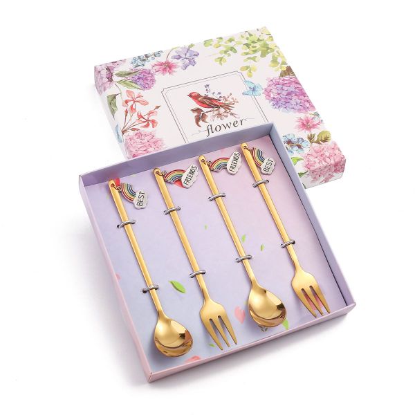 4 Pieces Ornament Dessert Spoon Creative Tea Spoon Coffee Spoon Dessert Fork