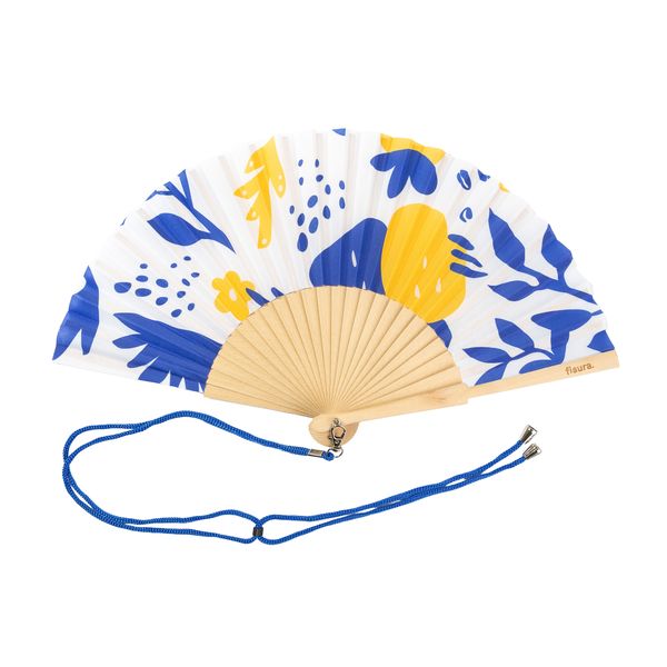Blue &amp; Yellow Flowers Handheld Fan - Wood &amp; Textile