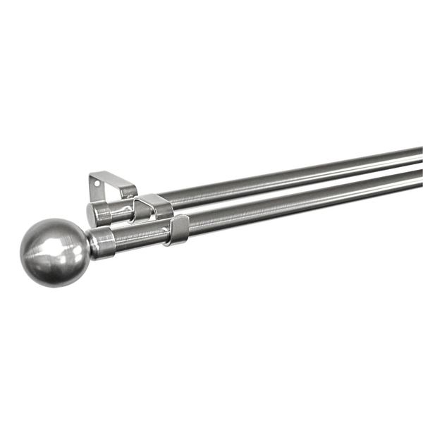 Eyelet Curtain Pole Set - Ball Finial - Double- Shinny Silver