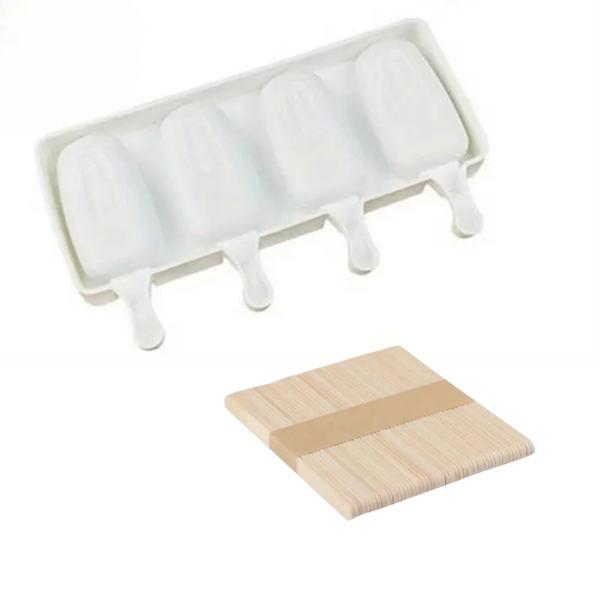 Large 4-Cavity Silicone Ice Cream Mould &amp; Sticks Set