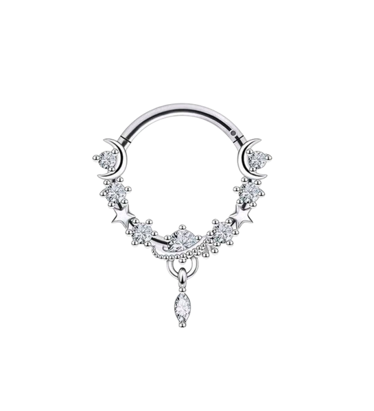 Moons and Stars Dangle Cartilage, Tragus ,Septum, Nose Ring - 10mm