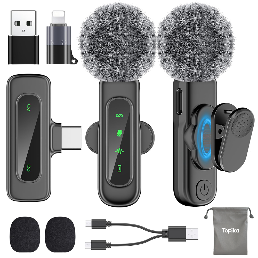 Topika Wireless Clip Mic for iOS & Android, Noise Reduction & warning ...