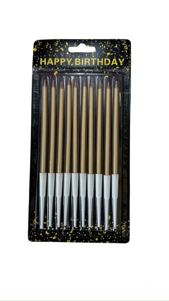 Long Thin Stylish Metallic Birthday Cake Candles -Silver