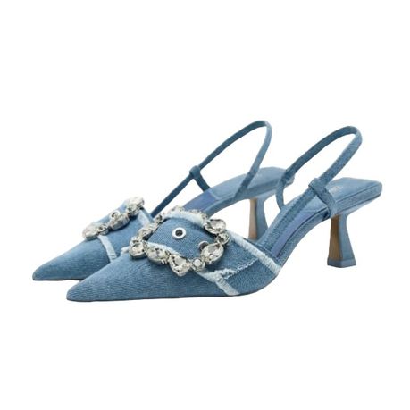 Missy Missi Light Wash Denim Slingback Heels With Diamante Detail Daily Sale Shop