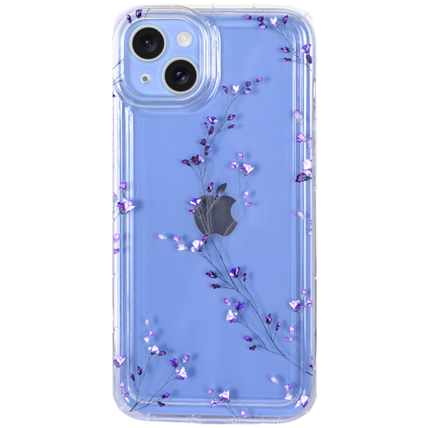 Clear - Phone Case with Long Purple Stems &amp; Bubble Edge - Iphone 14 Plus