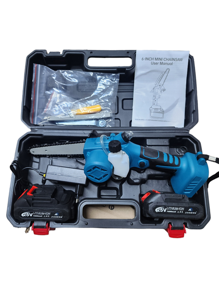 Rechargeable 6inch mini chainsaw with 2 x lithium 25v batteries jg20375059