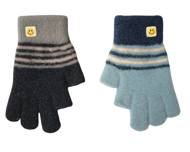 Kids Cute Smiley Face Winter Knit Gloves 2 Pack