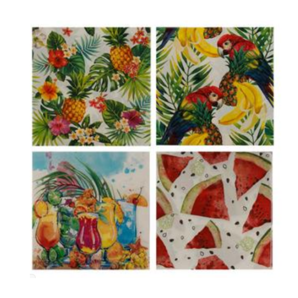 Serviettes with Tropical Pattern (20 Serviettes) - Set of 4