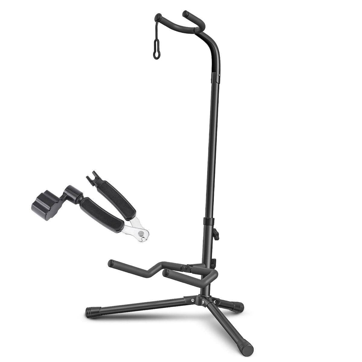 Foldable, portable guitar stand with 3-in-1 Guitar Tuning Tool