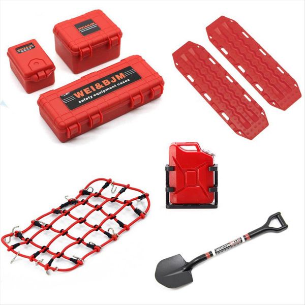 8 Pc Simulated Suitcase Luggage Net Shovel for Trx4 1/10 Rc Car Red