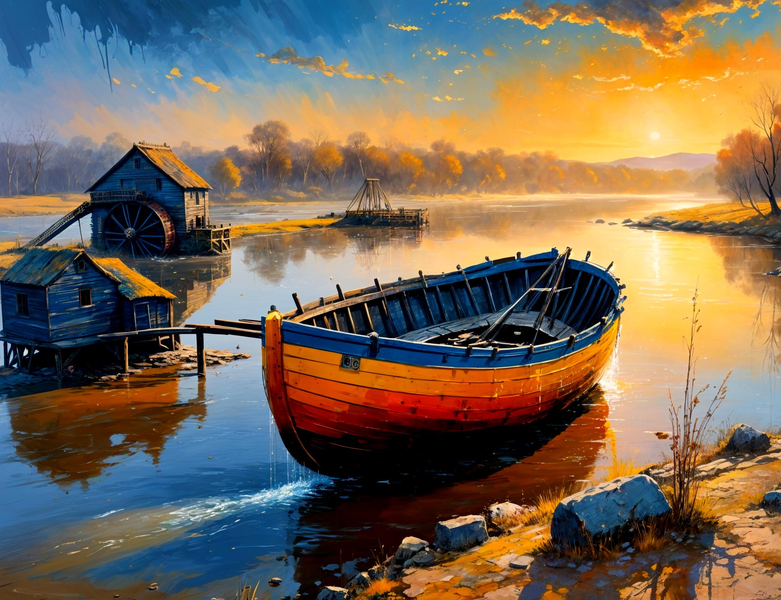 Modern Canvas Wall Art Home Decor- Fishery Sunset