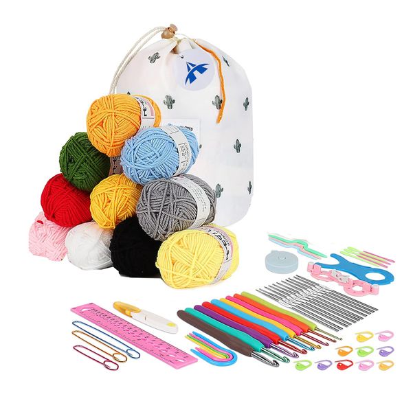 Crochet Hooks Set with 10 Yarn Balls Knitting Crochet Accessories Kit