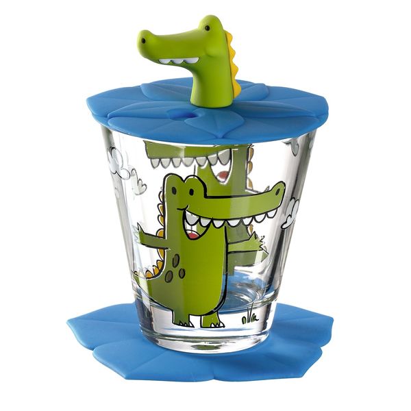 Leonardo Children's Drinking Glass Set: Croco Cup, Saucer and Lid Bambini