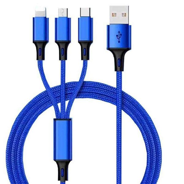 3 In 1 Fast USB Cable - Universal Multi - Function , Nylon Braided