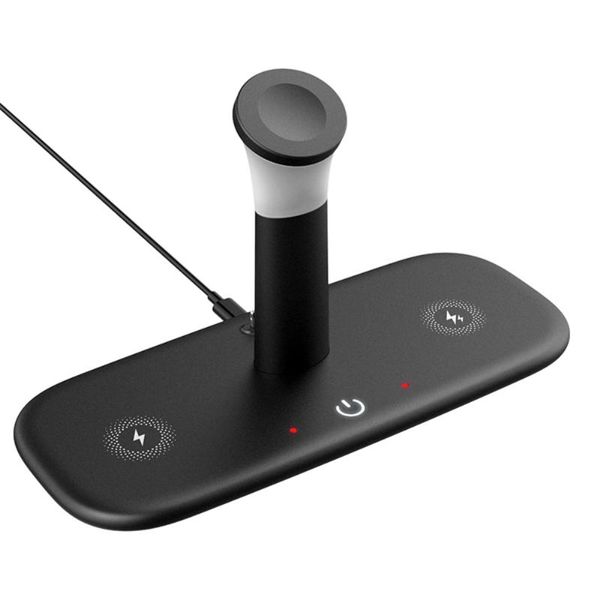 5 in 1 Wireless Charging Station Qi Fast Charger with Night Light-Black