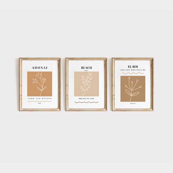 Purpose &amp; Proverbs - Wall Art - Names of God Set - Neutral Colours