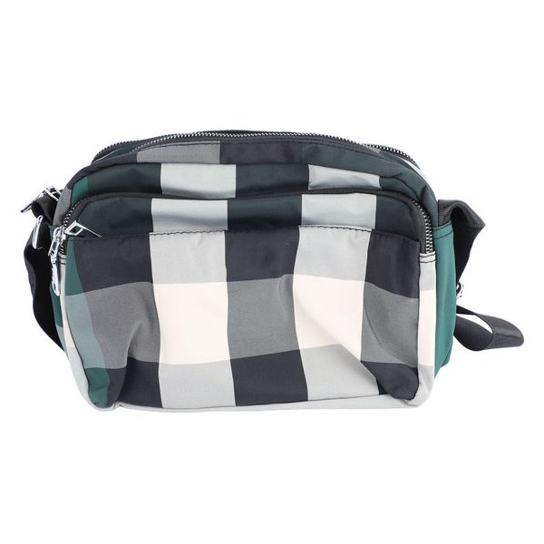Green Plaid Messenger Bag for Women, Large Nylon Tote
