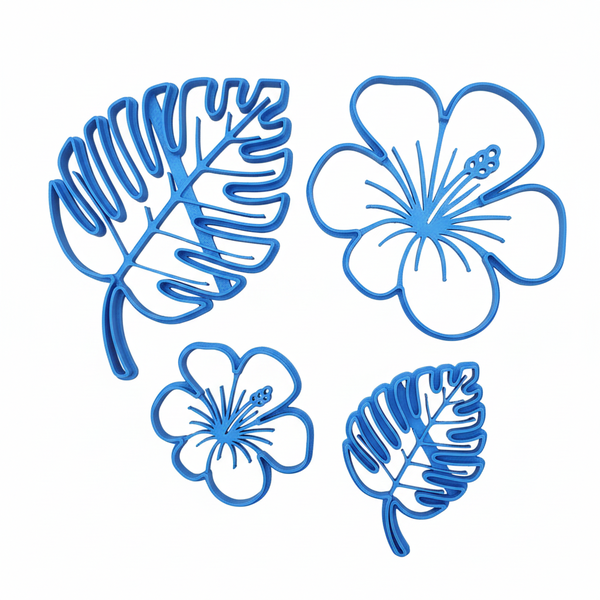 Tropical Flower and Leaf Cookie Cutter Set - 4 Piece - 8cm &amp; 6cm