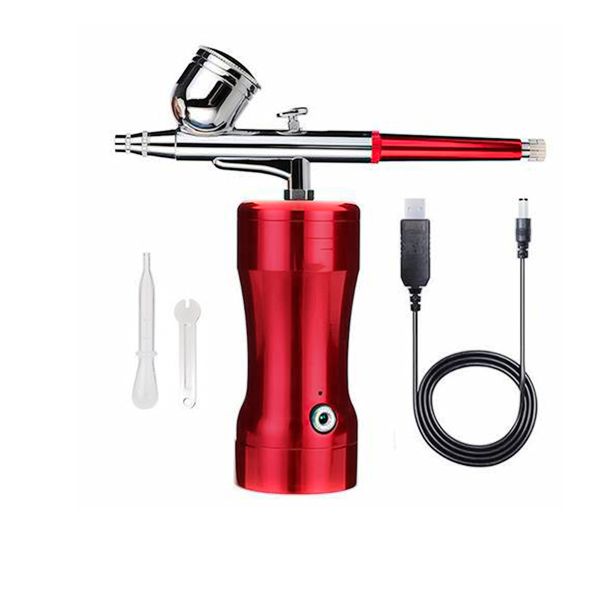 Rechargeable Airbrush Kit Portable Air Brush- Red