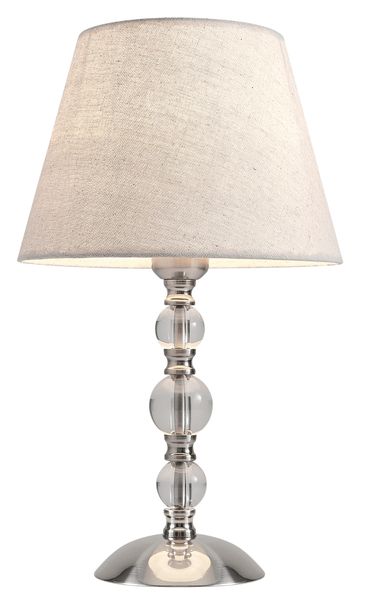 Bedside Satin Chrome &amp; Crystal Table Lamp with Hessian Shade