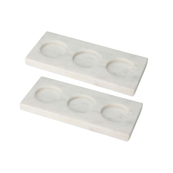 2Piece White Marble Tealight Holders - 18x8cm