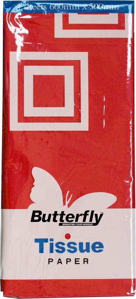 Butterfly Tissue Paper 4 Sheets - Red (Pack Of 12)