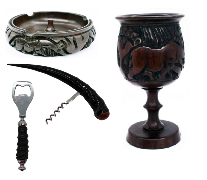4 Piece Exquisite Hand Crafted Ultimate Bar Set Combo - Springbok Horn