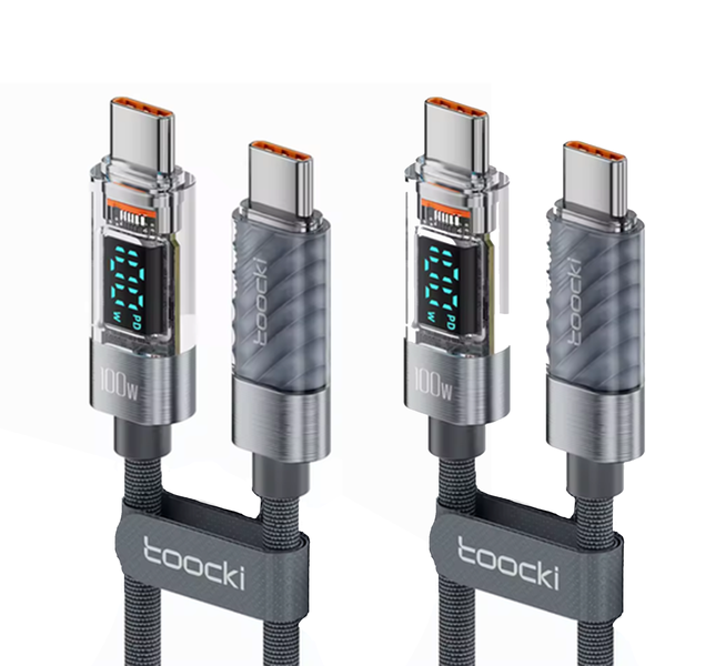 Toocki - 100W Fast Charge Cable &amp; Digital Display - Type C - Grey - 2 Pack