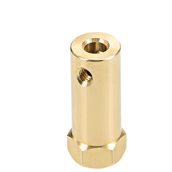 HKD 30mm Hex Shaft Coupling - 3mm ID Brass for DC Motor to Wheel Connection