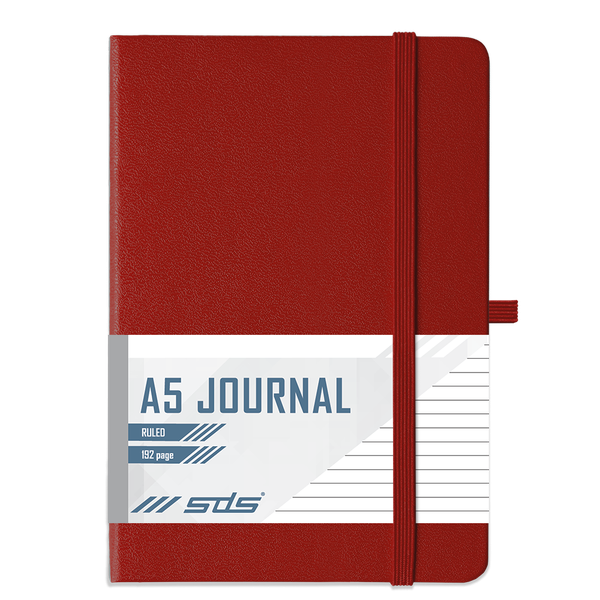 SDS A5 192 Page Lined Journal Hard Cover with Elastic Closure - Red