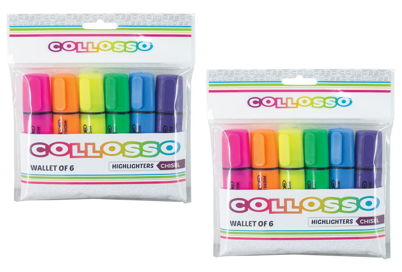 Collosso Highlighters Chisel Tip - 2 x Wallet of 6