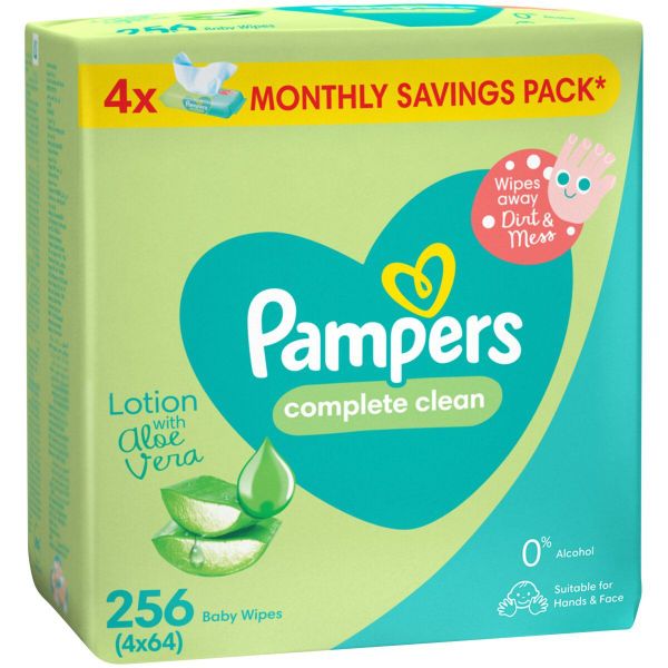Pampers Lotion With Aloe Vera Baby Wipes (4 Packs x 64 Wipes)