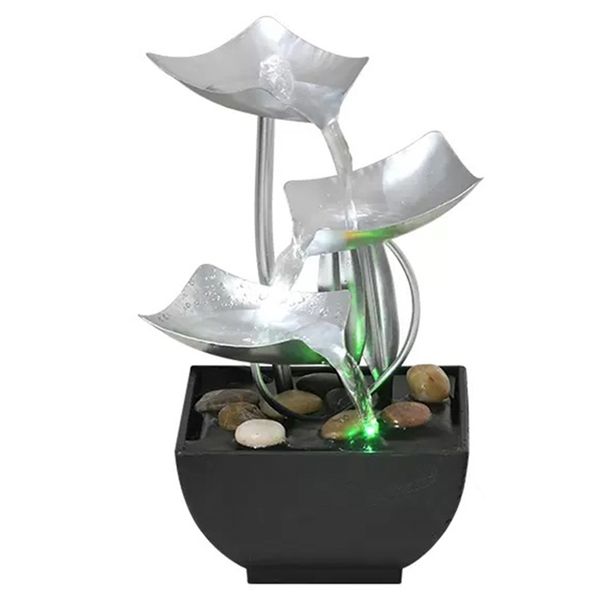 Tabletop Water Fountain Ornament Flowing Waterfall LED Lights Indoor Decor