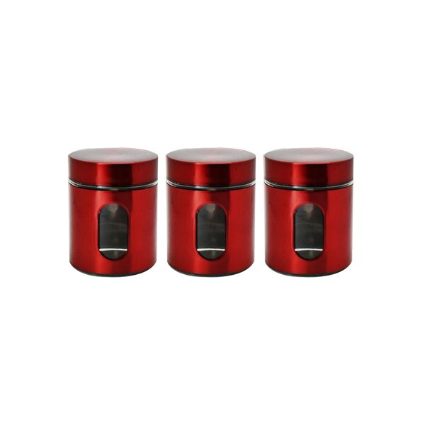 DH - 3 Pcs Canister Set With Viewing Window - Red