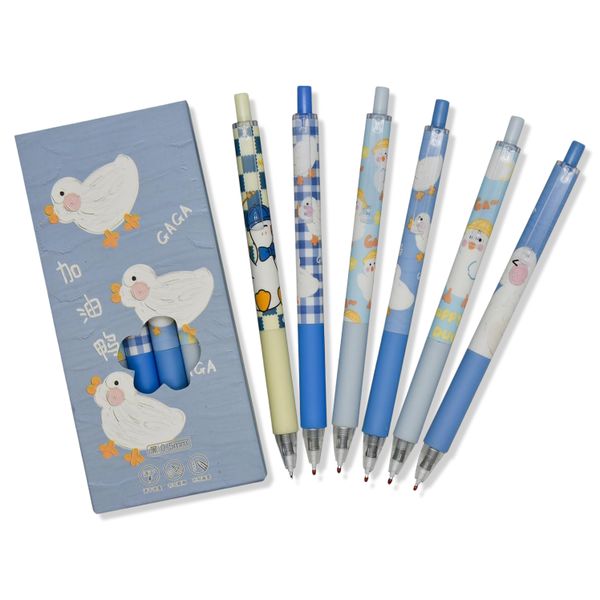 Cute Duck Gel Pens Set - 6pcs Black Ink Cartoon Pens 0.5mm Smooth Writing
