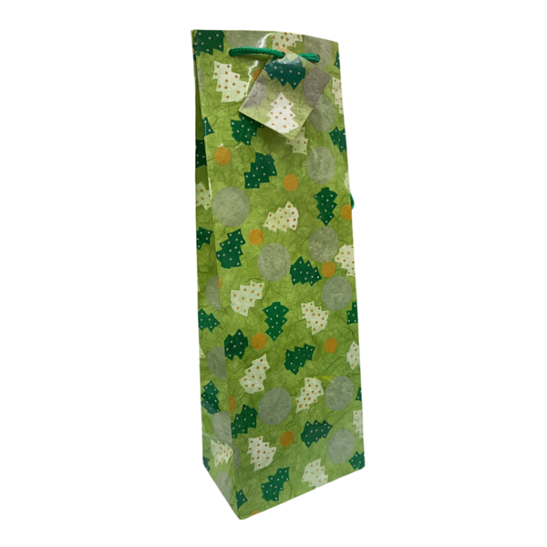 Green &amp; Gold Christmas Tree Wine Bag - Pack of 12