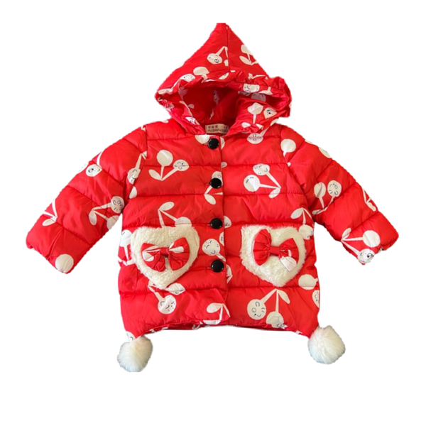 Kids Extra Warm Hooded Coat and Outwear Jacket-Red White Print