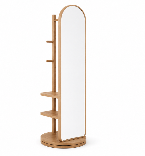 360 Rotating Arched Full-Length Mirror with Storage Shelves &amp; Clothes Rack