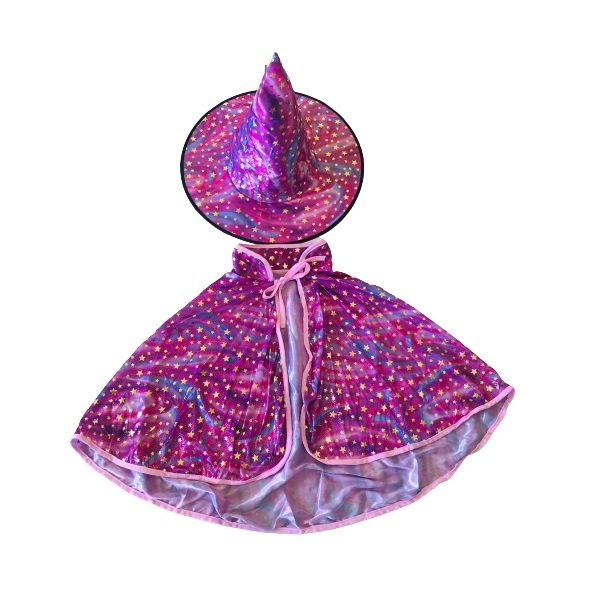 Halloween Witch or Wizard - Role Play Costume For Kids, Hat &amp; Cape (Pink)
