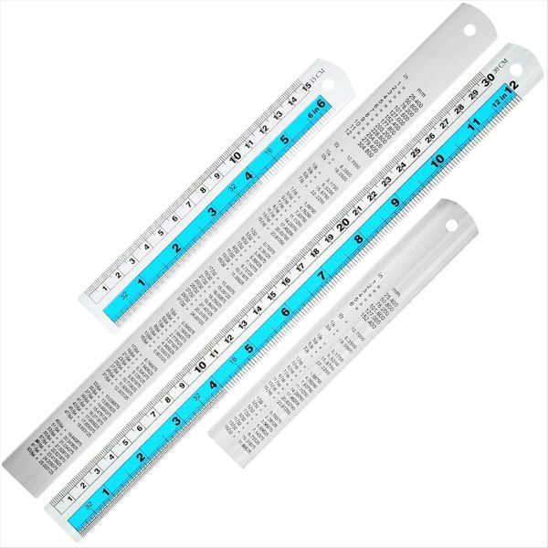 12+6 Inch Metal Ruler Set Perfect For Diy Projects Blue