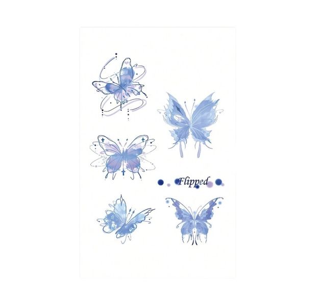 1 Piece - Watercolour Butterfly Temporary Tattoo Set - Blue