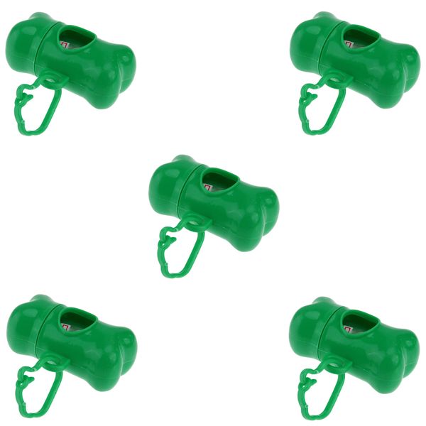 5 x Dog Poop Poo Plastic Bags Holder Set for Pet Walking - Green