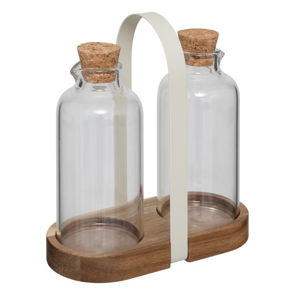 5 Five Simply Smart O/V x2 Harmony Glass Bottles &amp; Acacia Set