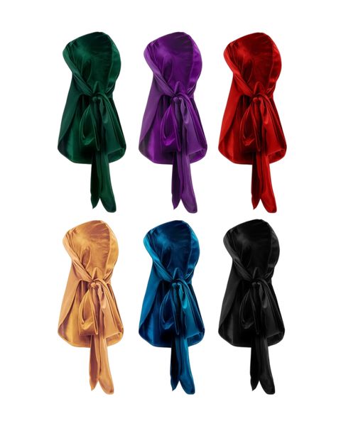 Kingdushi 6 Pack Long-Tail Velvet Durag Turban Hat Pagoda Durag Pirate Hat