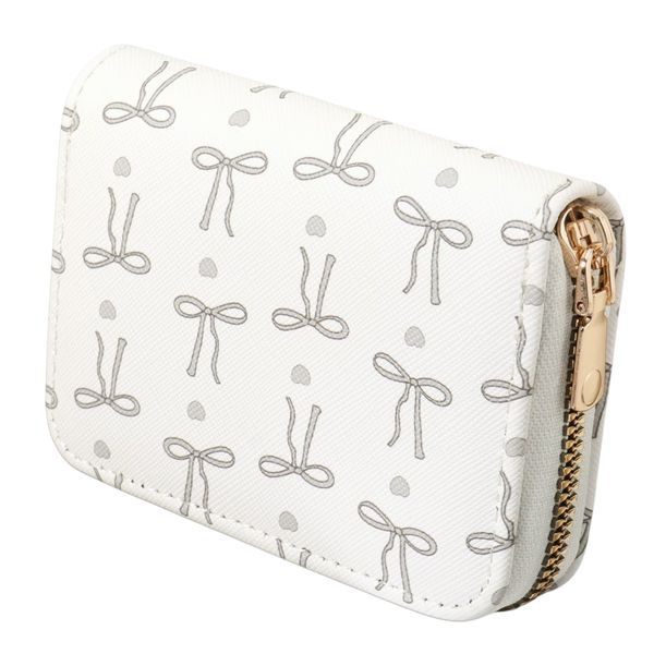 Grey Bow Pattern Zipper Card Holder Wallet - 9 Card Slots
