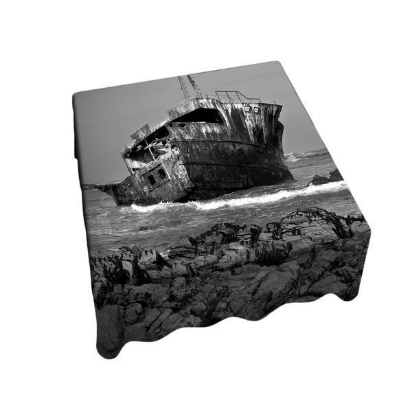 Shipwreck West Coast Black White Square Tablecloth By Fanie Heymans