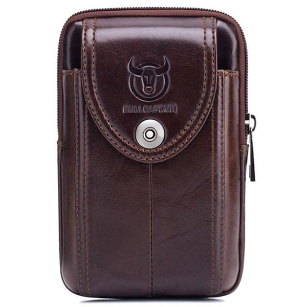 BULLCAPTAIN Men's Leather Belt Waist bag Small Money Phone Purse